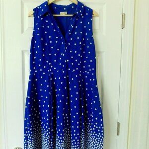 Sleeveless Royal Blue Polka Dot Summer Dress